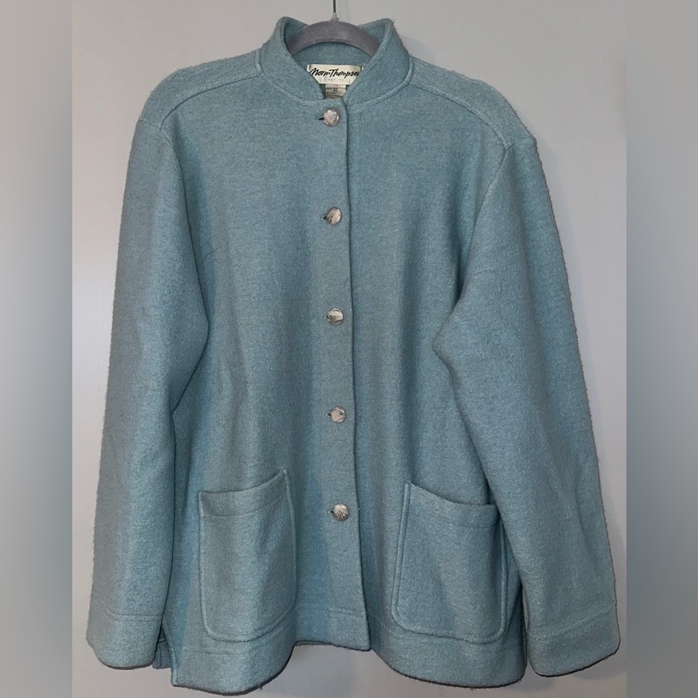 Teal Button-Up Wool Coat with Pockets